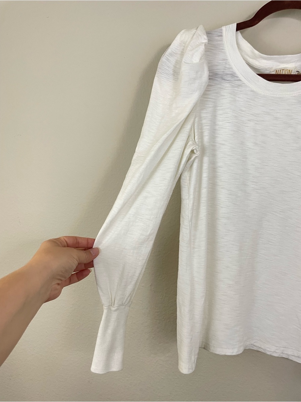 Nation LTD Off White Romy Puff Long Sleeve Pima Cotton Crewneck Top Size XS - Picture 5 of 9